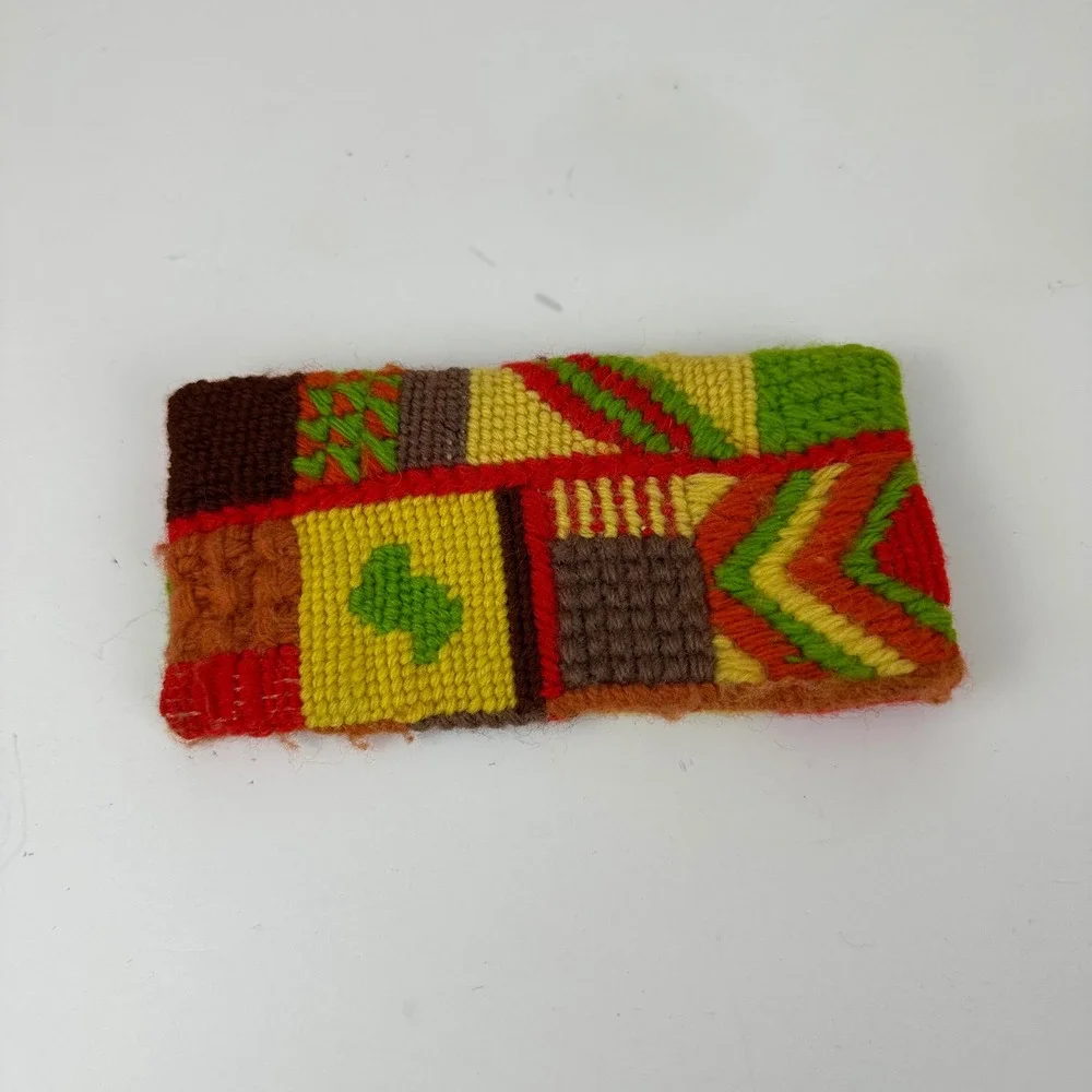 Vintage Handmade Needlepoint Eyeglass Case Retro 70s Geometric Patchwork Multi